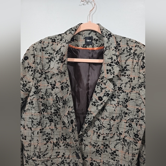 ASOS Black and Gray Floral Blazer Contemporary Suit Jacket - Picture 2 of 10